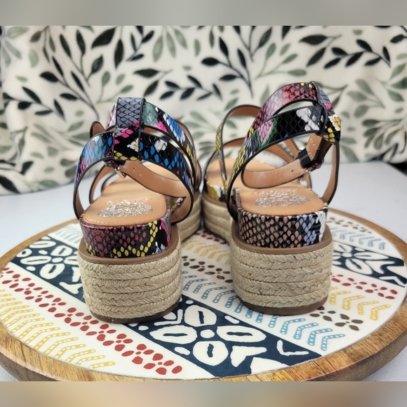 Vince Camuto Aevie Snake Print Leather Strappy Platform Espadrille Wedge Sandals - Picture 7 of 9